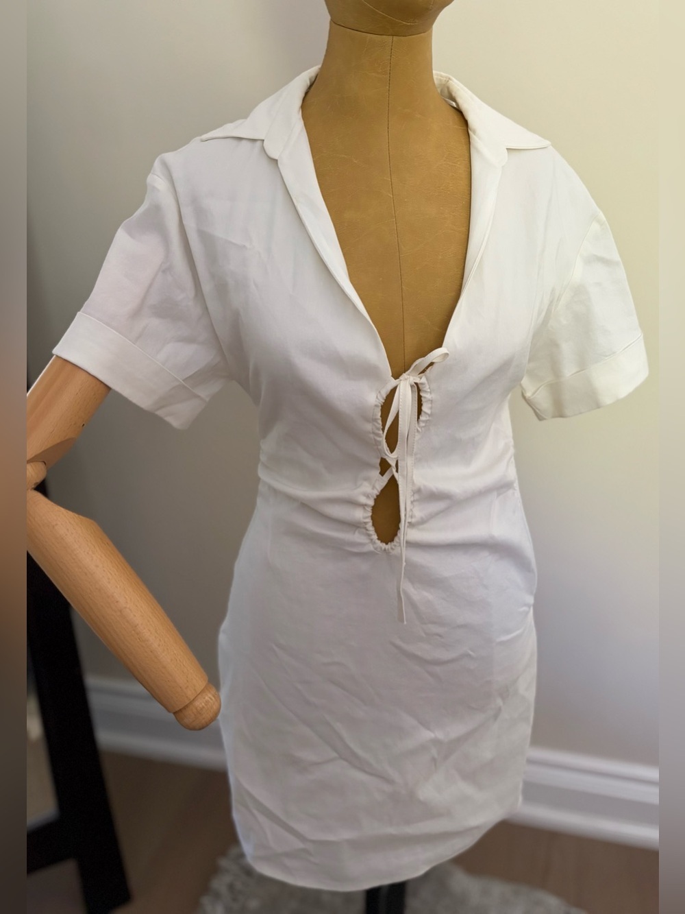 NWT ZARA White Tie-Front Mini Dress (S)